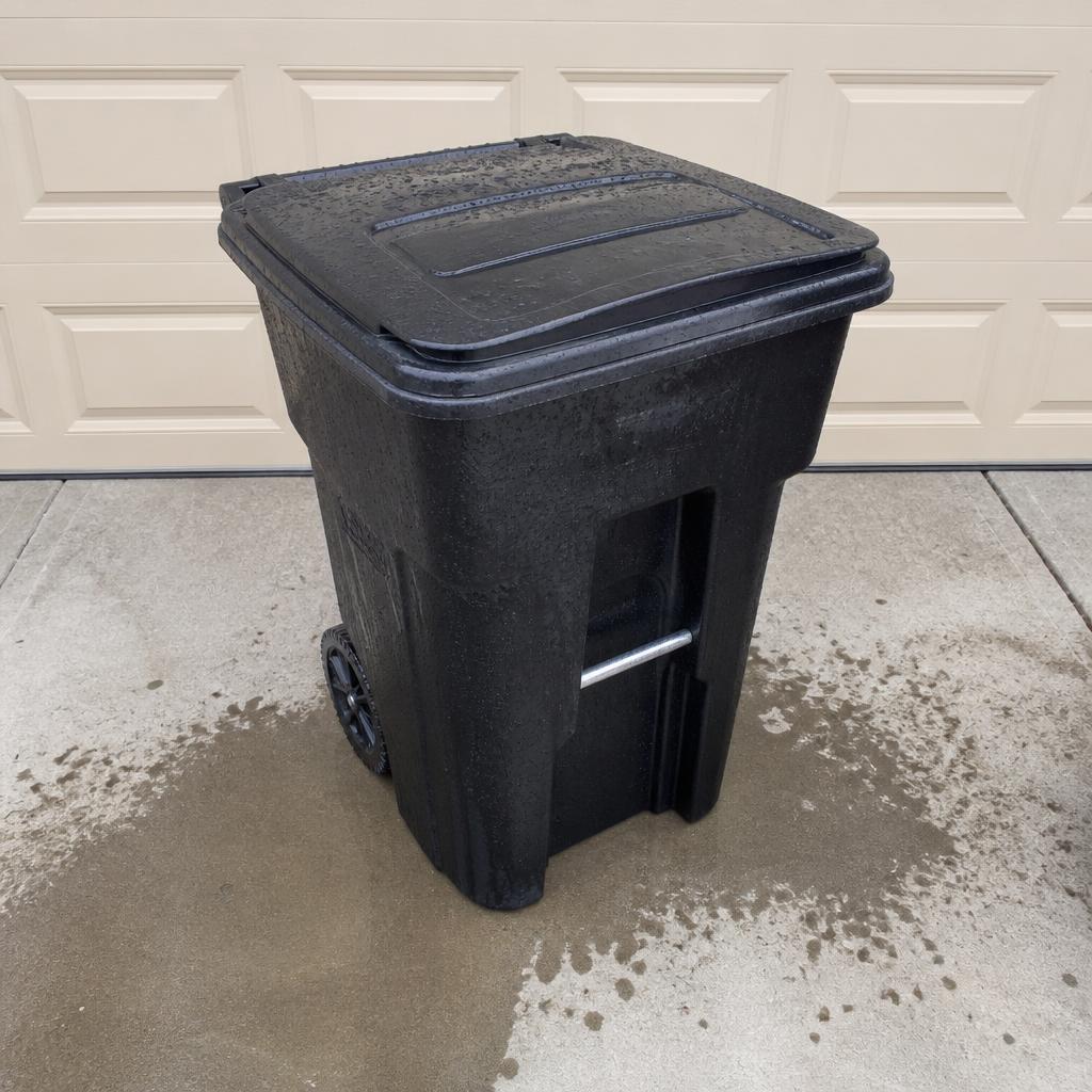 Pressure washing a trash can with 1800 PSI water